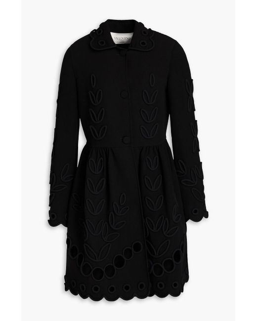 Valentino Garavani Black Appliquéd Wool-crepe Coat