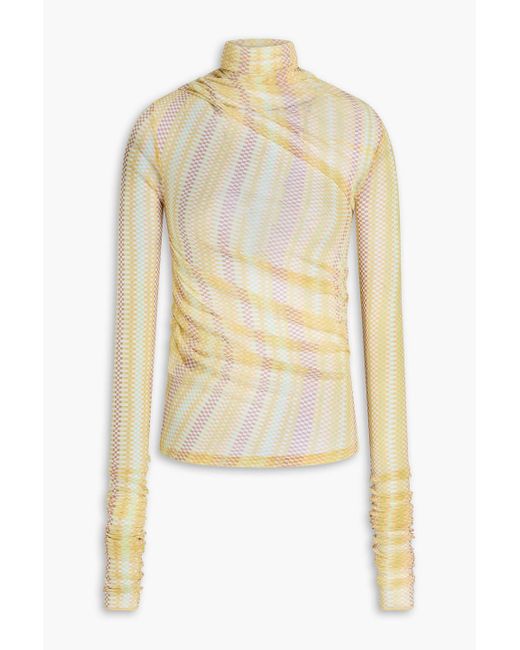 Missoni Natural Ruched Checked Mesh Turtleneck Top