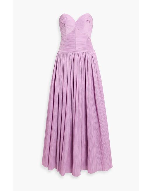 Jonathan Simkhai Purple Aubriella Strapless Plissé-Taffeta Gown