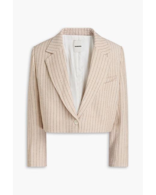 Sandro Natural Cropped Pinstriped Tweed Blazer