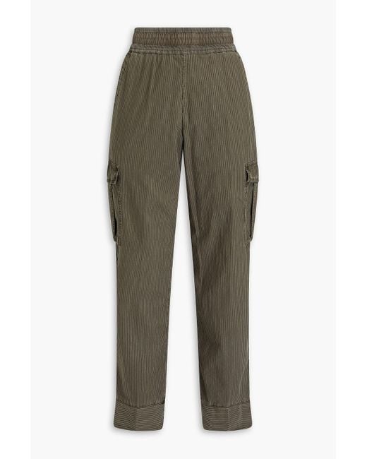 James Perse Green Striped Cotton And Lyocell-Blend Twill Cargo Pants