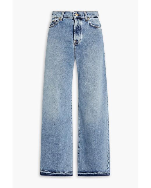 7 For All Mankind Blue Zoey Faded High-rise Wide-leg Jeans