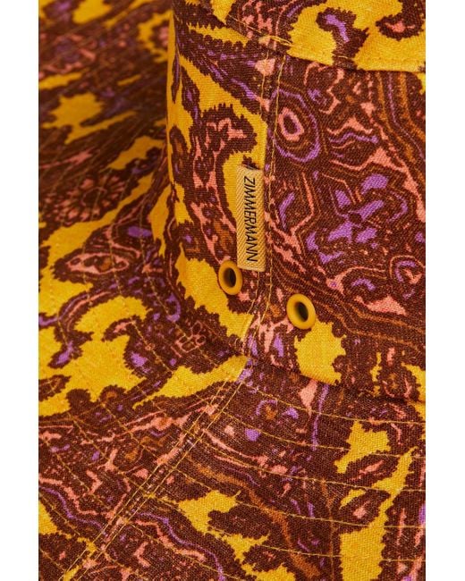 Zimmermann Brown Fringed Paisley-print Linen Sunhat