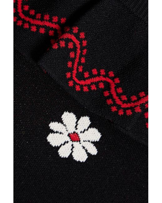 RED Valentino Black Ruffled Jacquard-knit Top