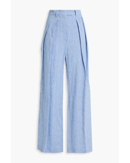 Brunello Cucinelli Blue Metallic Linen-Blend Wide-Leg Pants