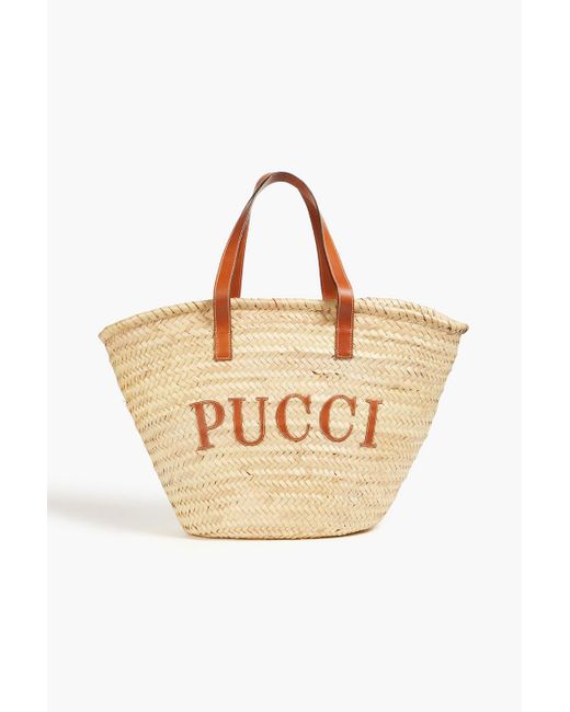 Emilio Pucci Blue Leather-trimmed Straw Tote