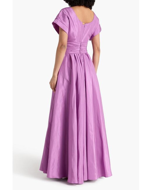 Rhea Costa Purple Wrap-effect Taffeta Gown