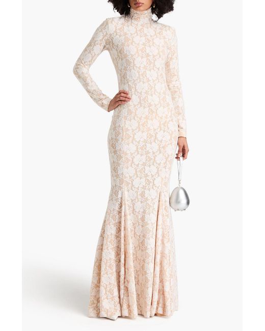 Norma Kamali Natural Open-back Chantilly Lace Gown