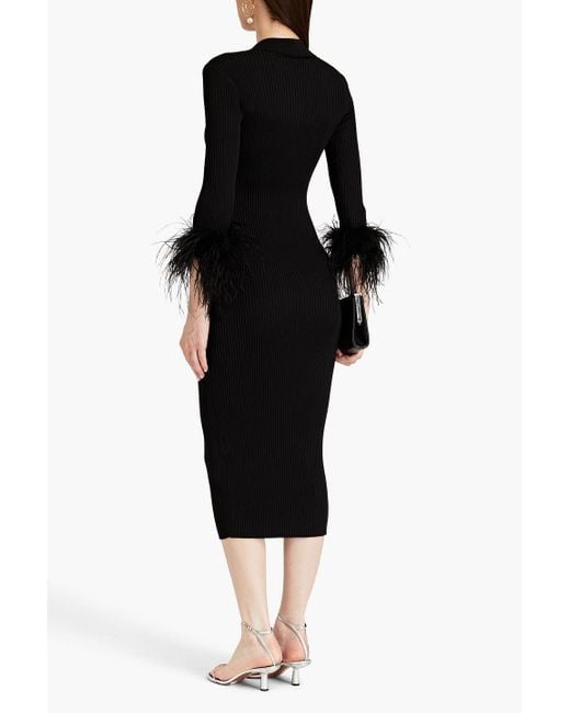 Rebecca Vallance Black Soraya Feather-trimmed Knit Dress