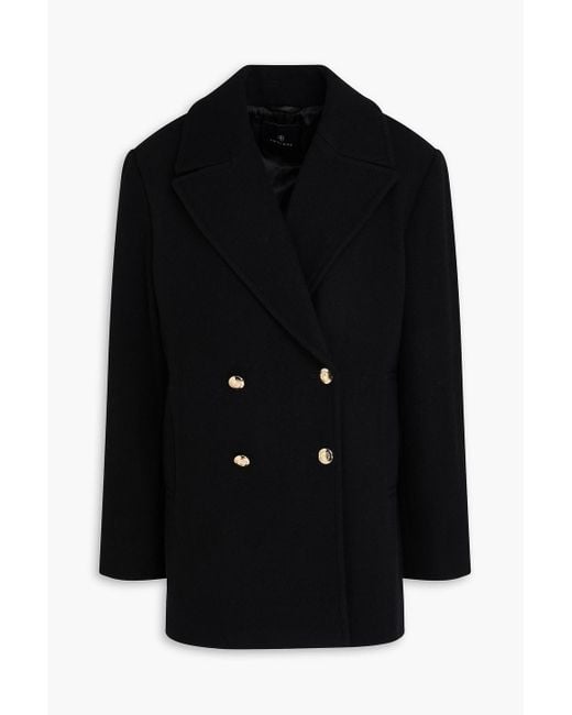 Anine Bing Black Glenn Herringbone Wool-Blend Twill Coat