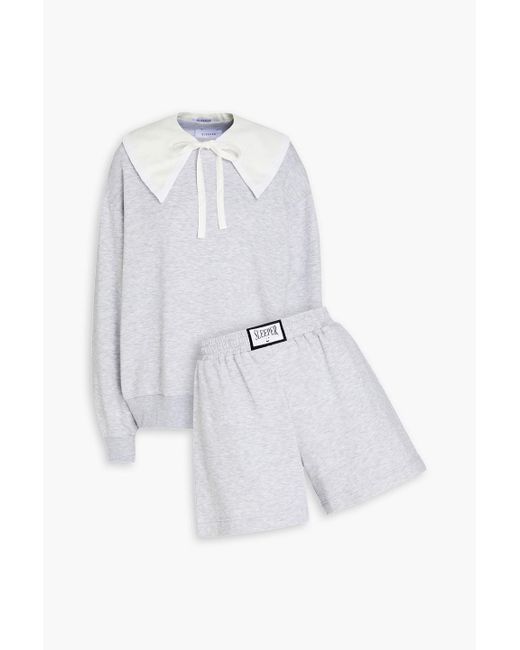 Sleeper White Diana Mélange Cotton-blend Fleece Shorts And Sweatshirt Set