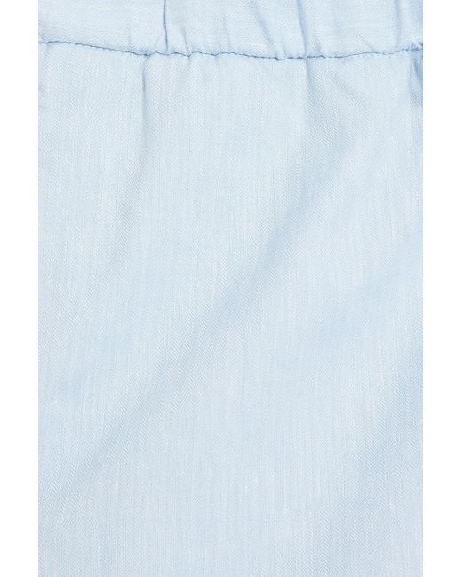 Frescobol Carioca Blue Herringbone Linen And Cotton-blend Drawstring Shorts for men