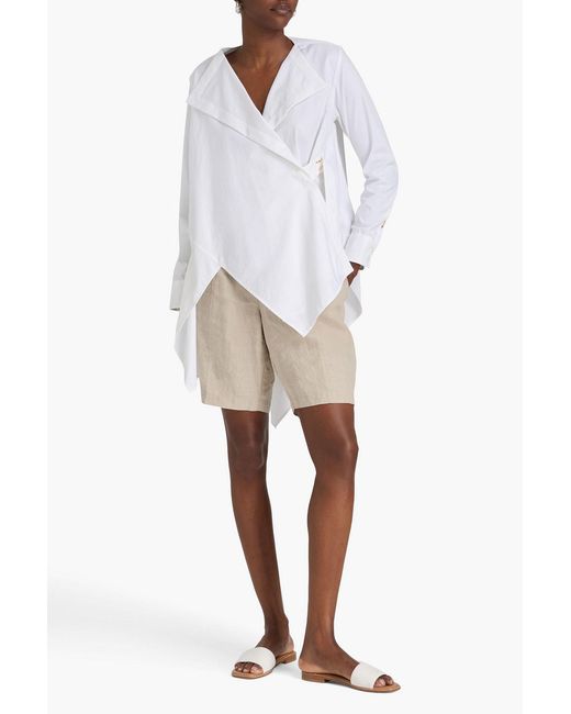 Palmer//Harding White Cotton-blend Poplin Wrap Top