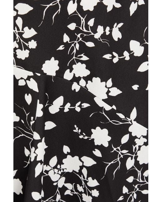 High White Floral-Print Satin Midi Skirt