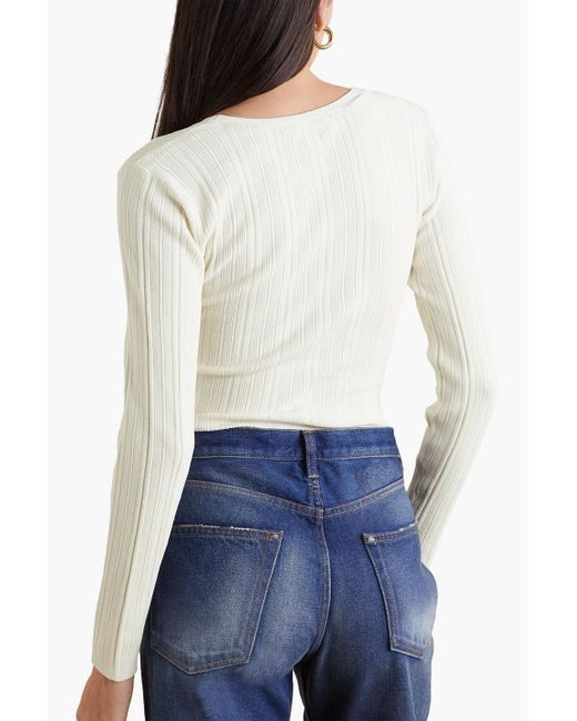 FRAME White Twist-front Ribbed Jersey Top