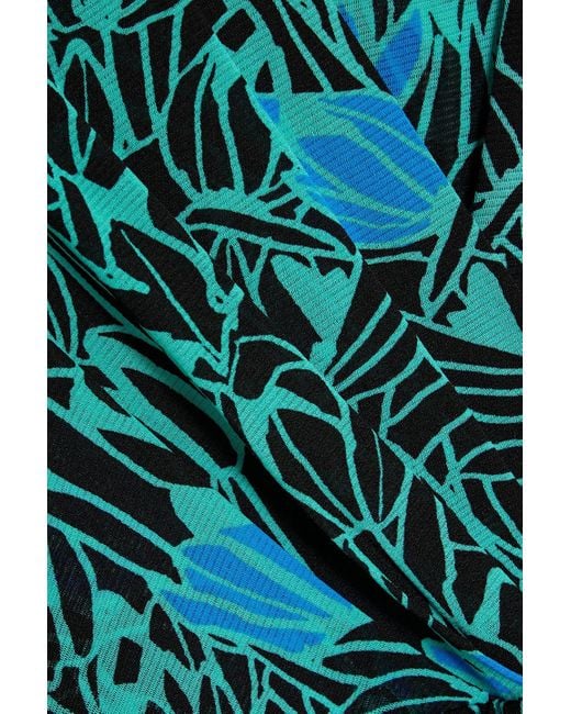 Diane von Furstenberg Green Brenda Wrap-effect Floral-print Stretch-mesh Dress