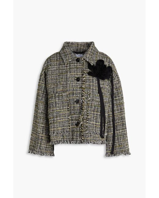 Erdem Green Floral-Appliquéd Tweed Jacket
