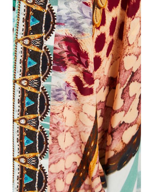 Camilla Metallic Embellished Printed Silk Crepe De Chine Kimono