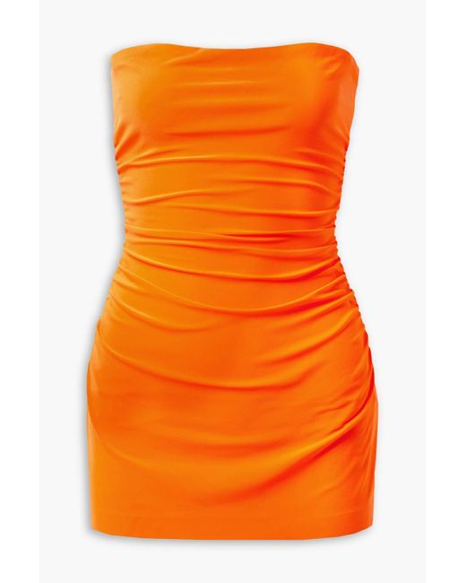 Norma Kamali Orange Strapless Ruched Stretch-jersey Mini Dress