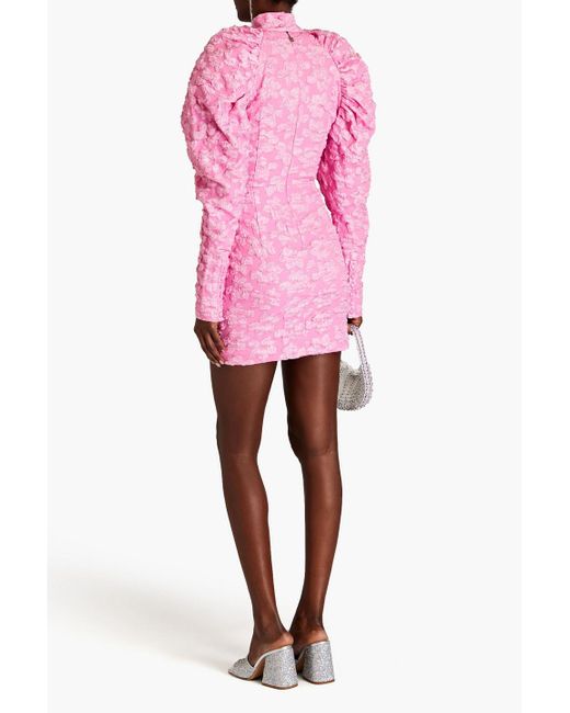ROTATE BIRGER CHRISTENSEN Pink Textured Floral-jacquard Mini Dress