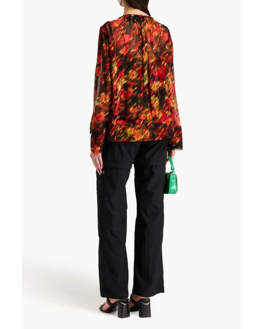 3.1 Phillip Lim Orange Pintucked Printed Silk-georgette Blouse