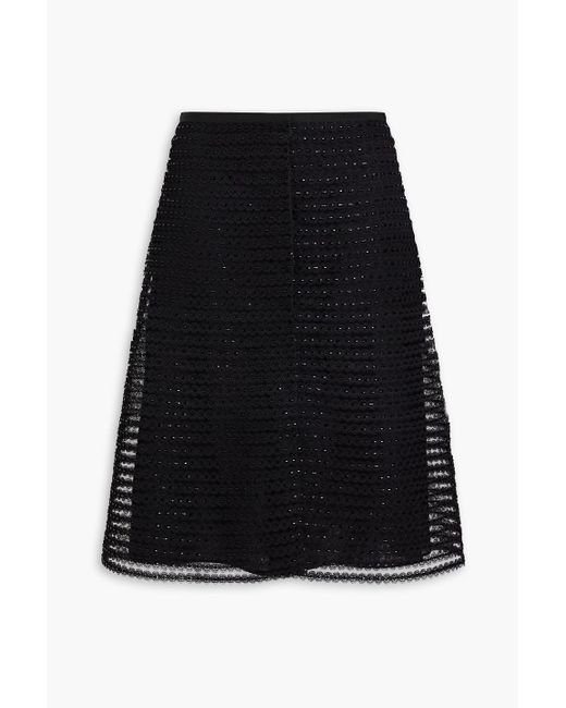Valentino Garavani Black Bead-embellished Silk-lace Skirt