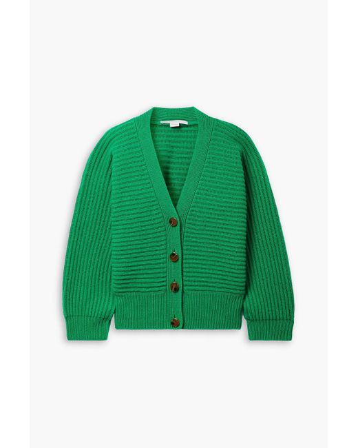 Stella McCartney Green Ribbed Cashmere And Wool-blend Cardigan