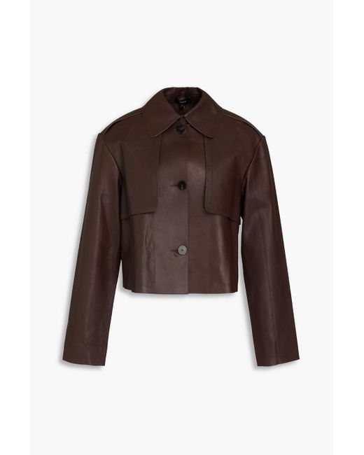 Theory Brown Cropped Leather Jacket