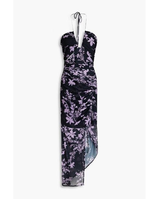 Nicholas Blue Off-the-shoulder Floral-print Stretch-mesh Maxi Dress