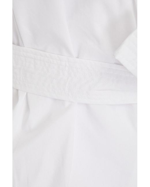 Jonathan Simkhai White Belted Wrap-effect Cotton-blend Poplin Blouse