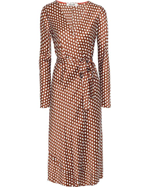 Diane von Furstenberg Woman Tilly Polka-dot Silk-satin Midi Wrap Dress Brown