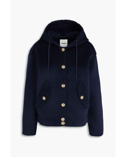Sandro Blue Brushed Wool-Felt Hooded Jacket