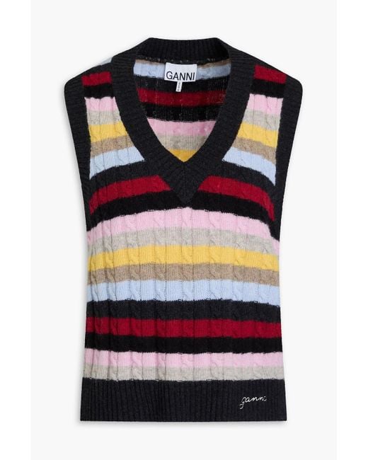 Ganni Black Striped Cable-Knit Vest