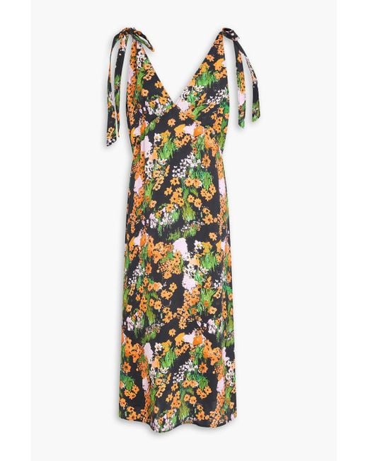 Stine Goya Black Naima Floral-Print Tencel-Blend Satin-Crepe Midi Dress