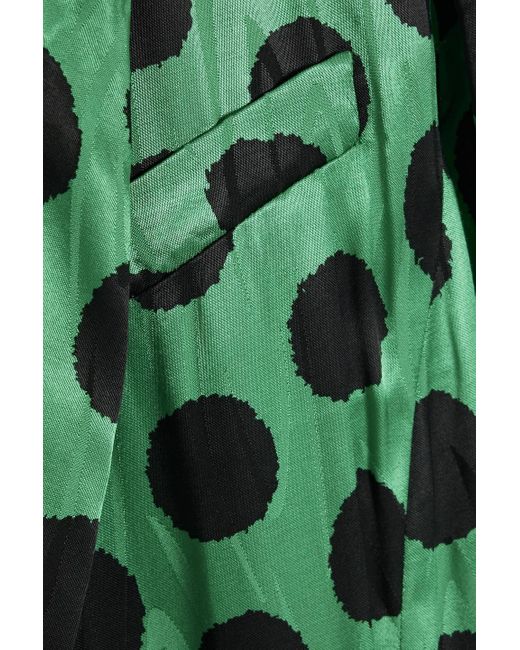 Diane von Furstenberg Green Clyde Wrap-effect Polka-dot Satin-jacquard Wide-leg Jumpsuit