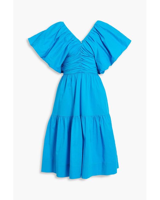 Black Halo Tide Tiered Cotton-voile Dress in Blue | Lyst
