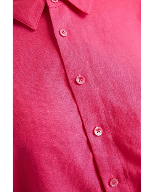 FRAME Pink Cropped Twisted Linen-blend Shirt