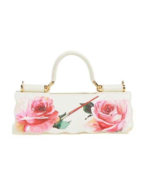 Dolce & Gabbana Floral-print Textured Leather Pouch in White | Lyst