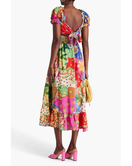 Farm Rio White Bedrucktes midikleid aus crêpe mit rüschen