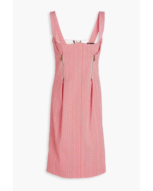 Versace Pink Zip-detailed Houndstooth Cotton-blend Tweed Dress