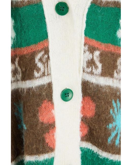 Siedres Green Jacquard-knit Wool-blend Cardigan