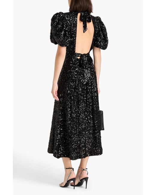 ROTATE BIRGER CHRISTENSEN Black Open-Back Sequined Mesh Midi Dress