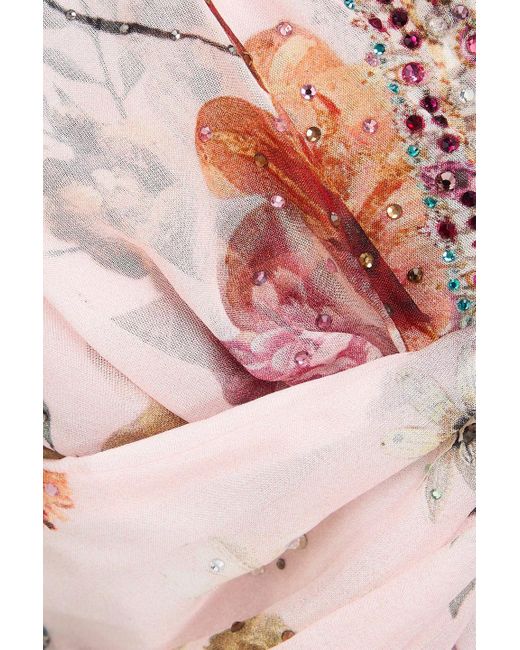 Camilla White Crystal-Embellished Floral-Print Silk-Voile Midi Dress