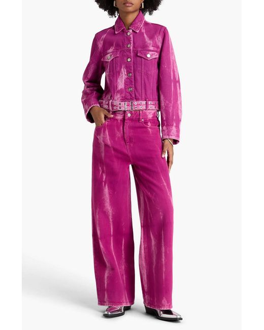 Ganni Pink Belted Bleached Denim Jacket