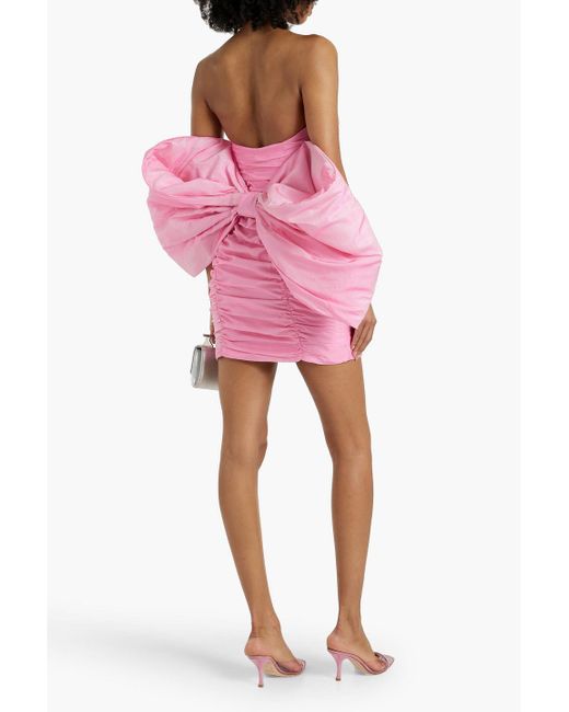 ROTATE BIRGER CHRISTENSEN Pink Strapless Bow-detailed Ruched Organza Mini Dress