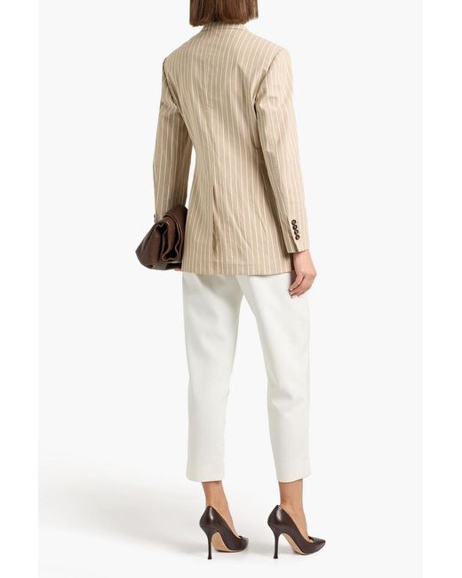 Brunello Cucinelli Natural Double-Breasted Striped Cotton And Silk-Blend Blazer