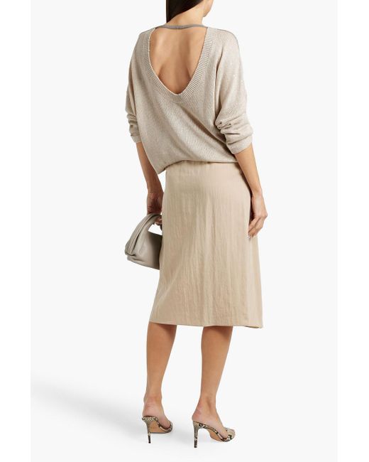 Brunello Cucinelli Natural Bead-Embellished Cutout Linen And Silk-Blend Sweater