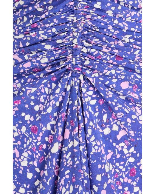 Isabel Marant Purple Lilia Ruched Printed Stretch-silk Midi Dress