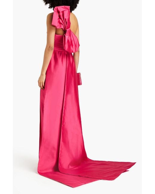 Rachel Gilbert Pink Marta One-shoulder Bow-detailed Satin Gown