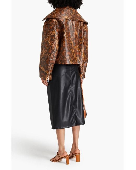 Nanushka Brown Snake-print Biker Jacket